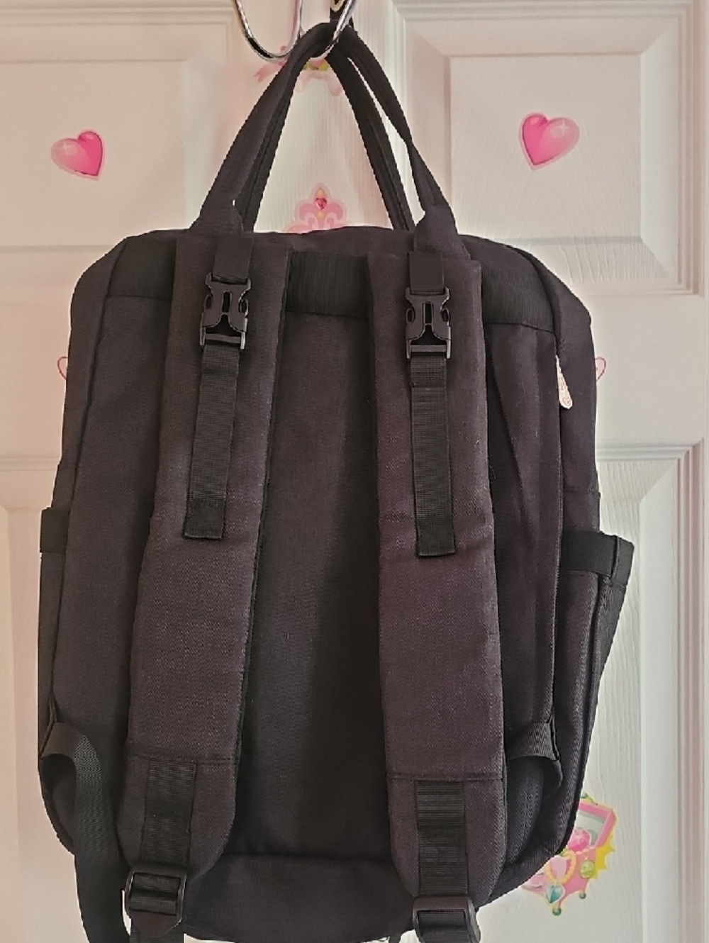 Backpack Baby Bag Black Quilted Travel Backpack with Tan Accents - Picture 2 of 13